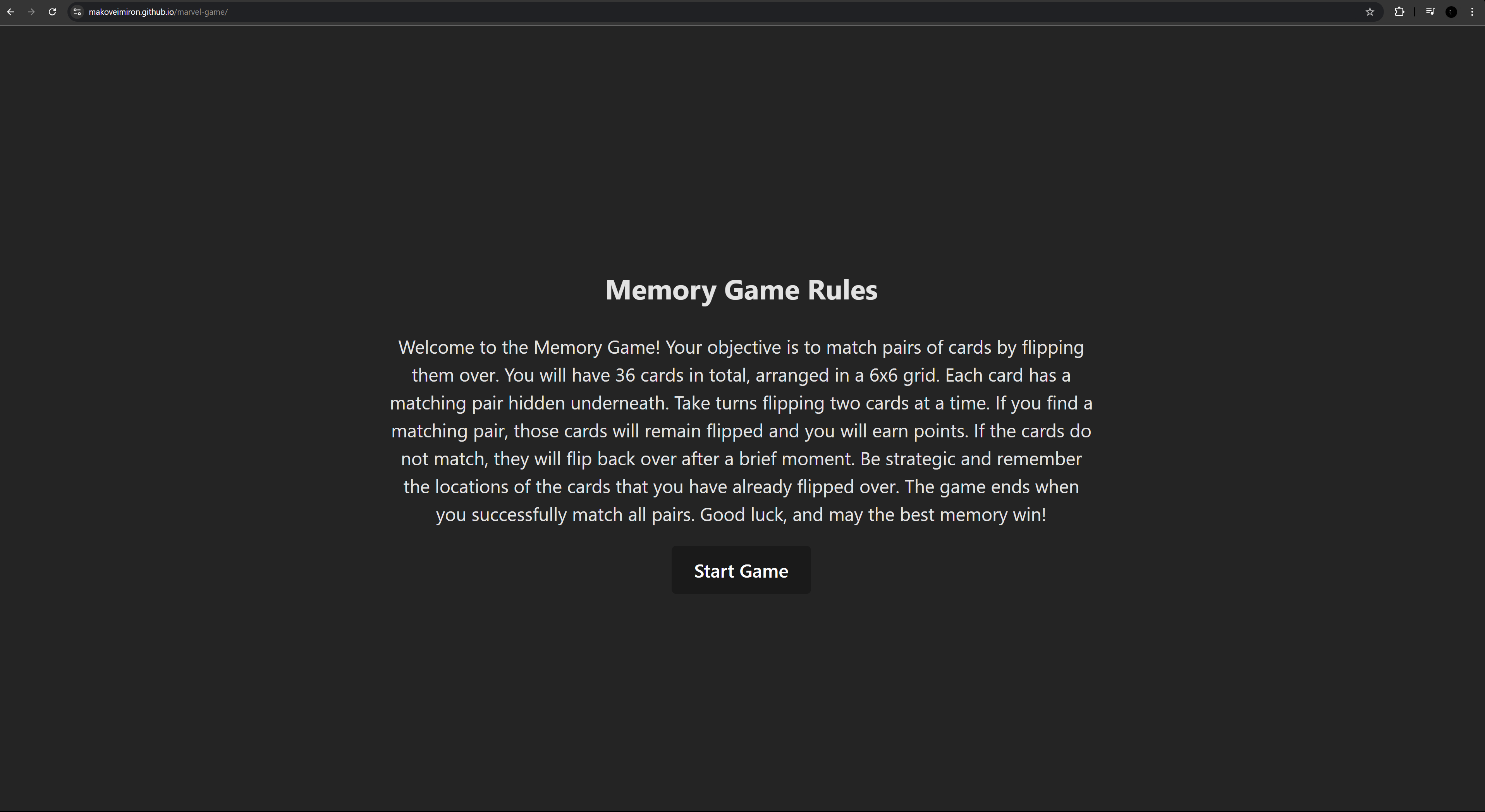 Marvel Memory Game